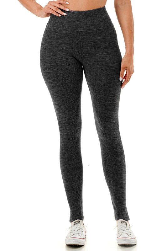 Yoga Waist 5" Solid Color Fleece Lined Belly Compression Thermal Leggings (S/M, L/XL)