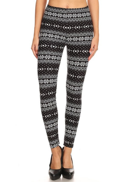 Nordic Christmas Black/White Knit Print CURVY SIZE Leggings