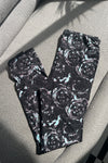Yoga Waist 3 Inch Black Rose Print Leggings