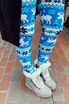 Blue/White Reindeer Print CURVY SIZE Leggings