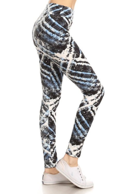 Yoga Waist 3" Blue/Gray Tie Dye Print Leggings