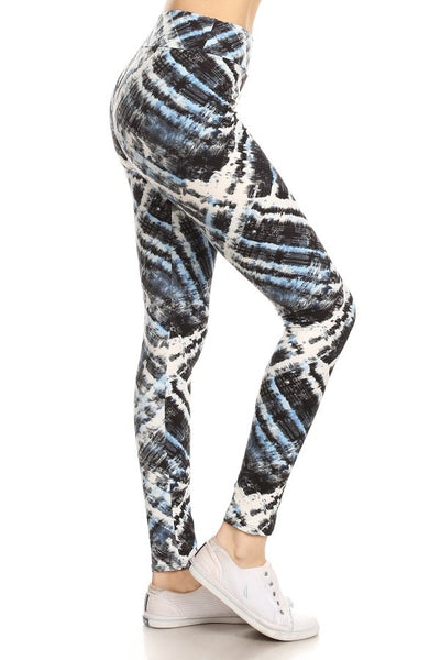 Yoga Waist 3" Blue/Gray Tie Dye Print Leggings