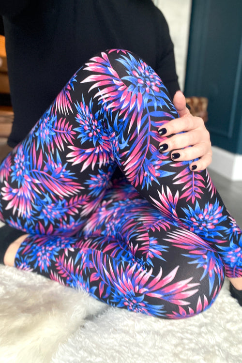 Purple Tropical Flower Print Leggings