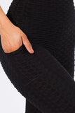 Yoga Waist Solid BUBBLE Textured Active Leggings with POCKETS