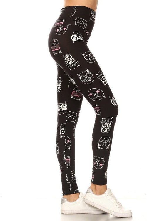 Yoga Waist 5" Cute Cat Print Leggings