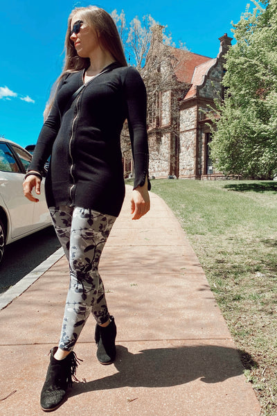 Yoga Waist 5" Gray Floral Print Leggings
