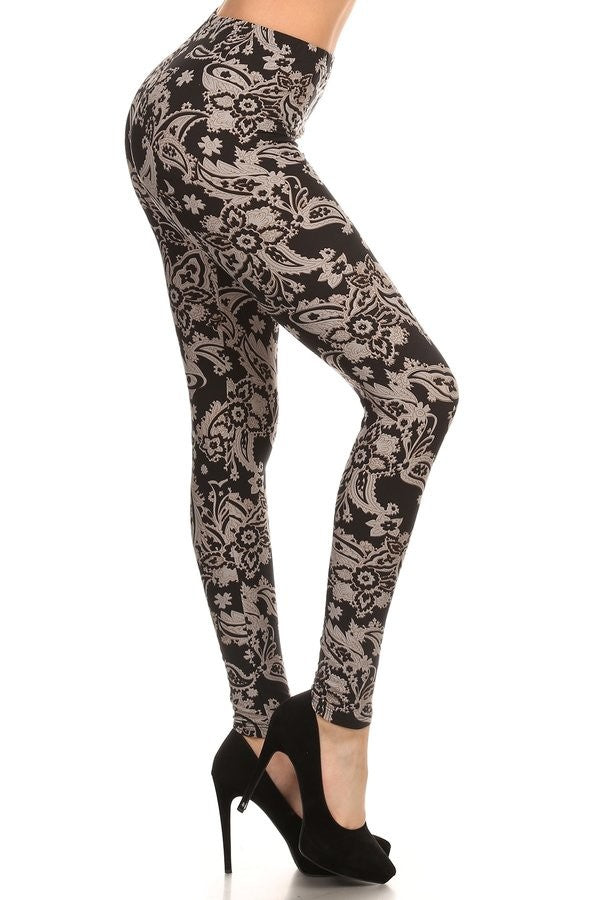 Black/Grey Paisley Boho Print Leggings