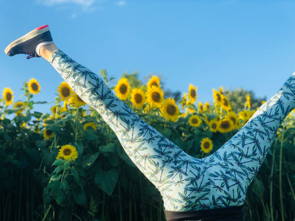 Yoga Waist 3" Mint Green Dragonfly Print QUEEN SIZE Leggings