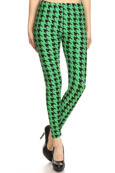 Green Houndstooth Print Leggings