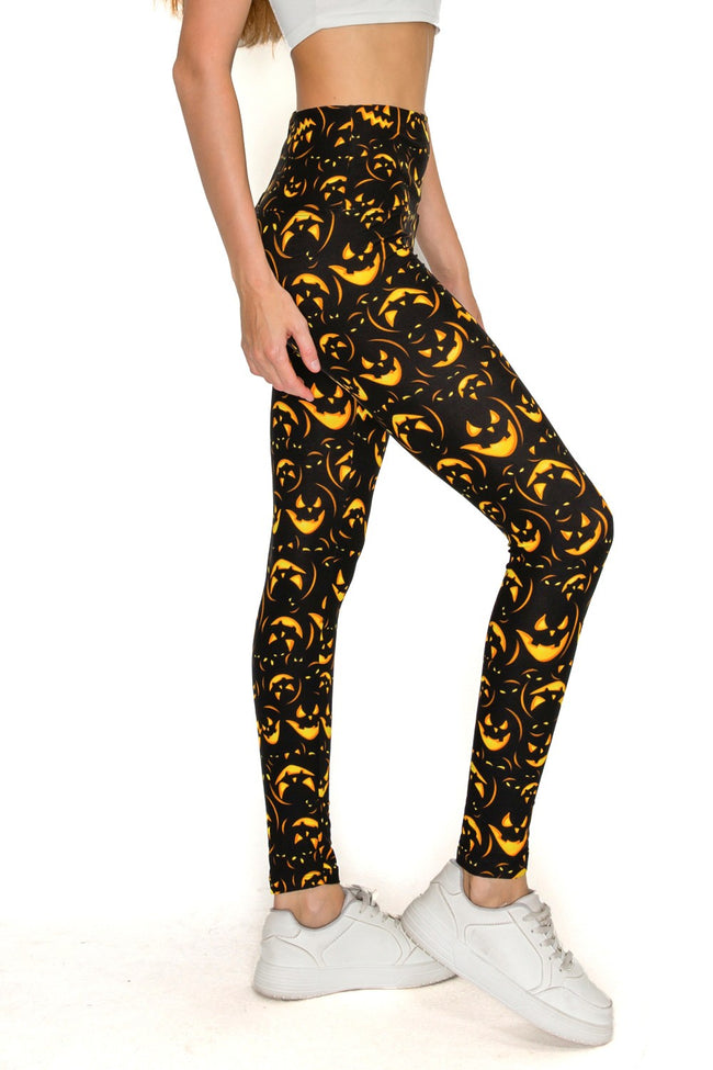 Yoga Waist 5" Halloween Pumpkin Print Leggings