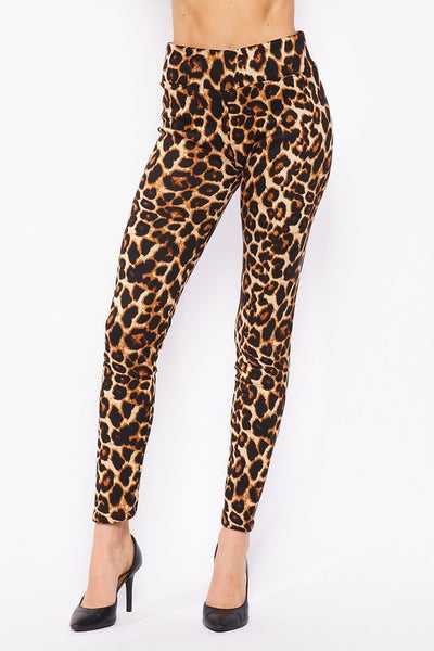 Yoga Waist 3" Leopard Print Queen Size Leggings