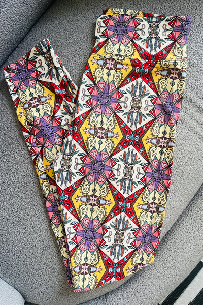 Yoga Waist 3" Abstract Yellow Print Leggings