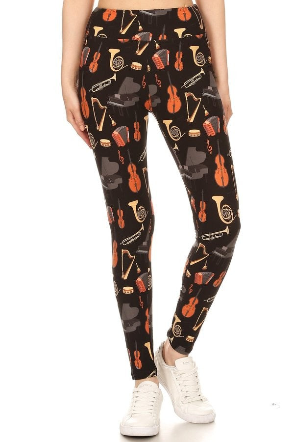 Yoga Waist 3" Musical Instruments Print CURVY SIZE Leggings