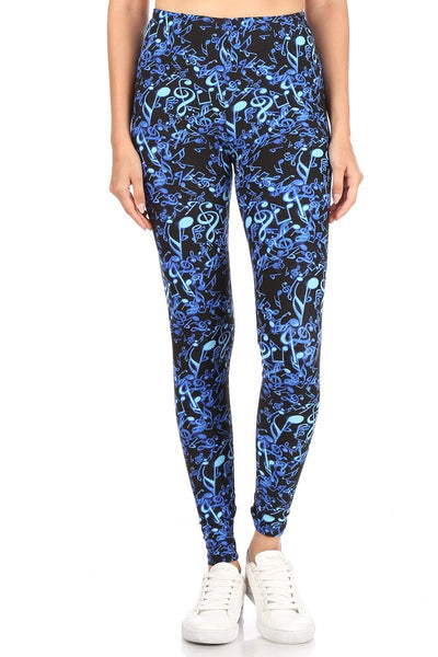 Yoga Waist 3" Music Notes Print Buttery Soft Leggings( Blue or Black)