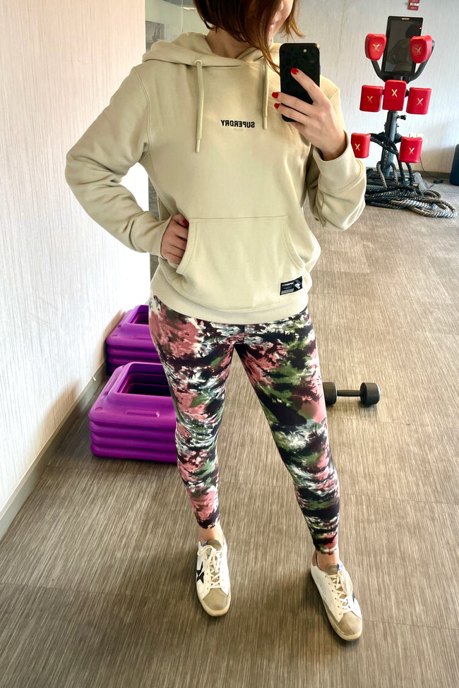 Yoga Waist 5" Olive/Peach Tie Dye Print Leggings