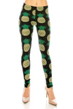 Black/Yellow Pineapple Print CURVY SIZE Leggings