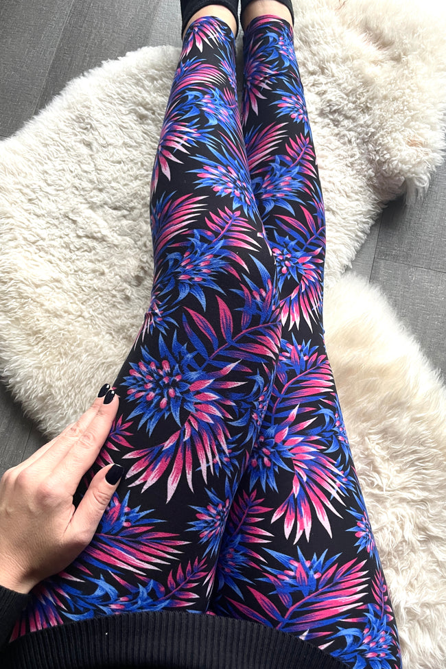 Purple Tropical Flower Print Leggings