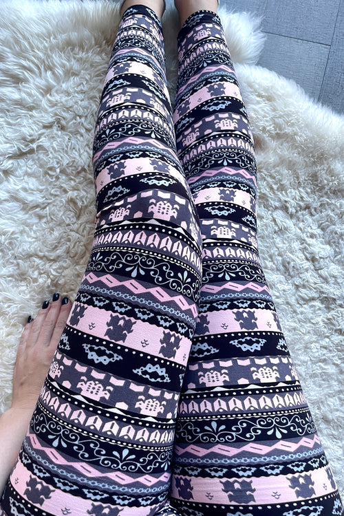 Pink/Gray Nordic Knit Print Leggings