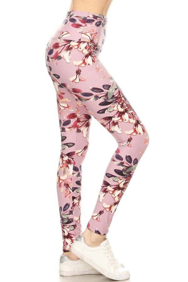 Yoga Waist 5" Pink Magnolia Print Leggings