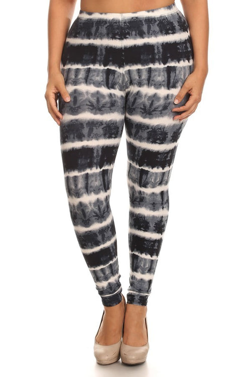 Navy/Gray Tie Dye Print CURVY SIZE Leggings