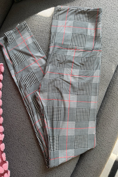 Yoga Waist 5" Gray/Orange Plaid Print Leggings
