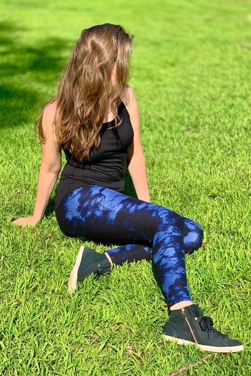 Yoga Waist 5" Tie Dye Blue Print Leggings
