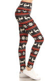 Yoga Waist Red/White Reindeer Print QUEEN SIZE Leggings