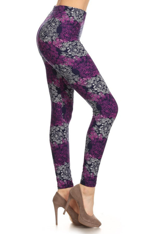 Purple Small Flower Boho Print Leggings