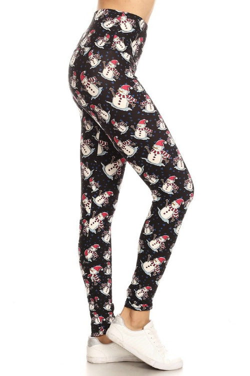 Yoga Waist 5" Snowman Print Buttery Soft Leggings