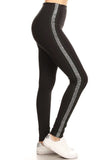 silver stripe black buttery Soft Microfiber High Waist Fashion Patterned Celebrity Leggings for Women plus size