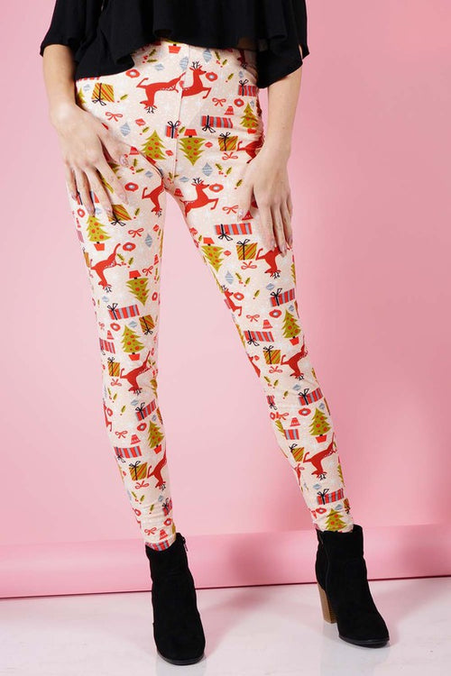 Reindeer Nordic Holiday Christmas Print Leggings