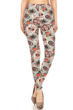 Grey/Orange Sugar Skull Print QUEEN SIZE Leggings