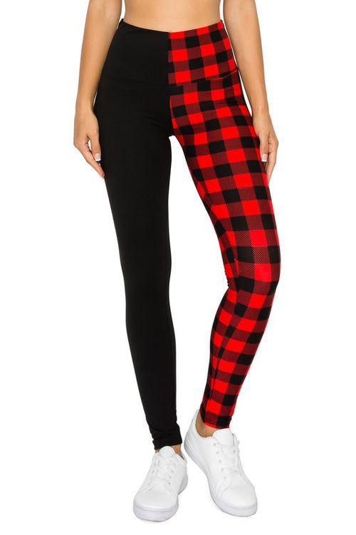 Yoga Waist 5" Black/Red Buffalo Print Leggings