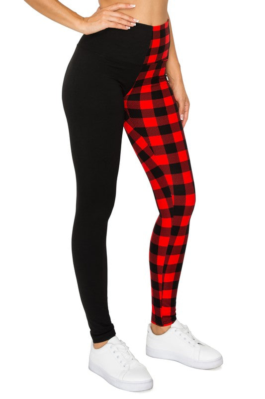 Yoga Waist 5" Black/Red Buffalo Print Leggings