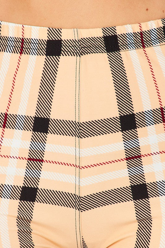 Beige Plaid Print Leggings