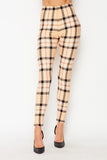 Beige Plaid Print Leggings