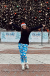 blue white christmas reindeer buttery Soft Microfiber High Waist Fashion Patterned Celebrity Leggings for Women one size