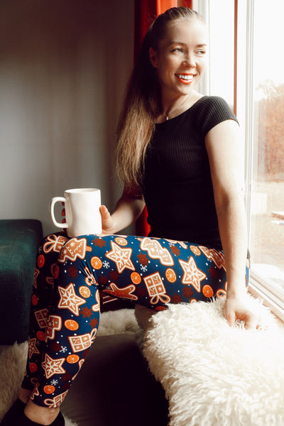 gingerbread cookie holiday christmas festive buttery Soft Microfiber High Waist Fashion Patterned Celebrity Leggings for Women one size