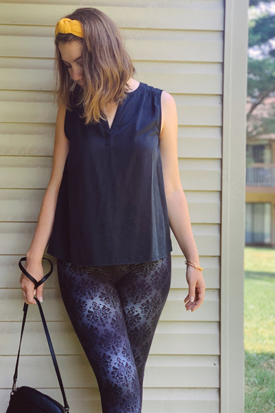 Gray Damask Regular Waist Print Leggings