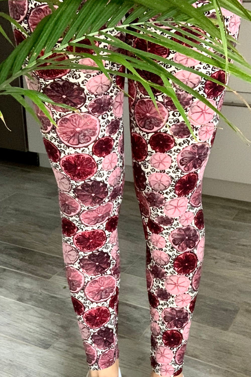 pink burgundy grapefruit yoga waist buttery Soft Microfiber High Waist Fashion Patterned Celebrity Leggings for Women one size