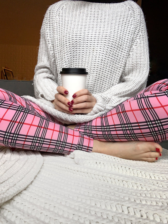 Yoga Waist 5 Inch Pink Plaid Leggings