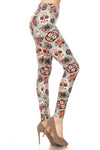 orange grey sugar skull halloween day of the dead buttery Soft Microfiber High Waist Fashion Patterned Celebrity Leggings for Women plus size