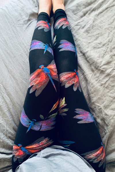 purple red dragonfly leggings buttery Soft Microfiber High Waist Fashion Patterned Celebrity Leggings for Women plus size