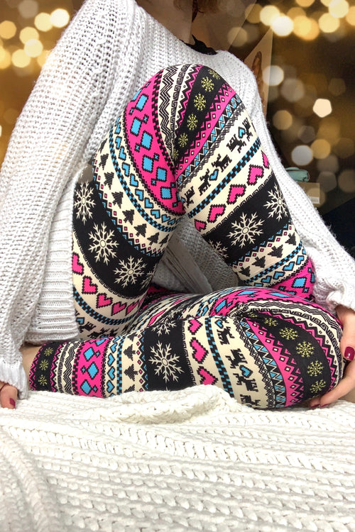 Pink Holiday Nordic Print QUEEN SIZE Leggings