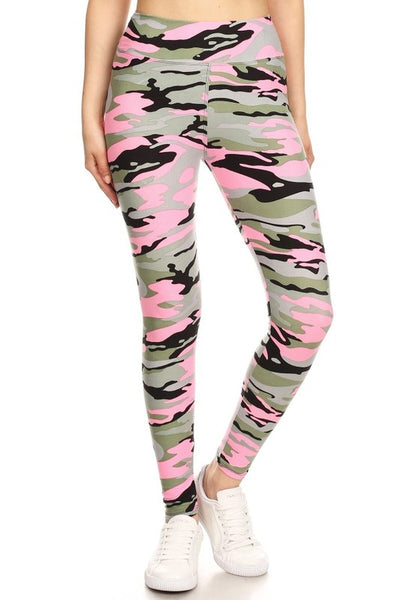 Yoga Waist (3")Pink Army Print Leggings