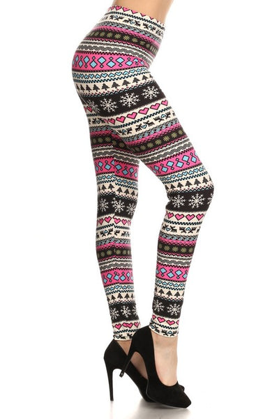 Pink Holiday Nordic Print QUEEN SIZE Leggings