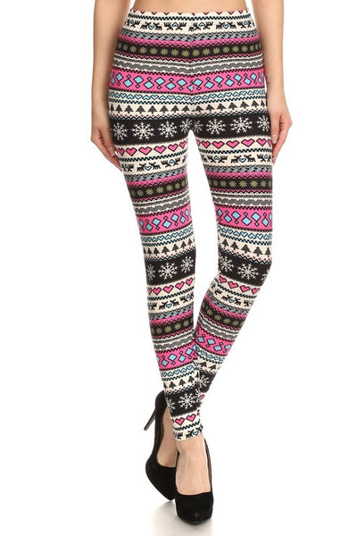 Pink Holiday Nordic Print QUEEN SIZE Leggings