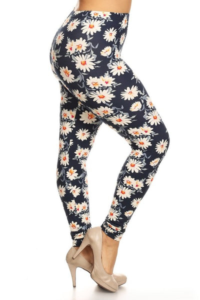 Blue Daisy Print QUEEN SIZE Leggings