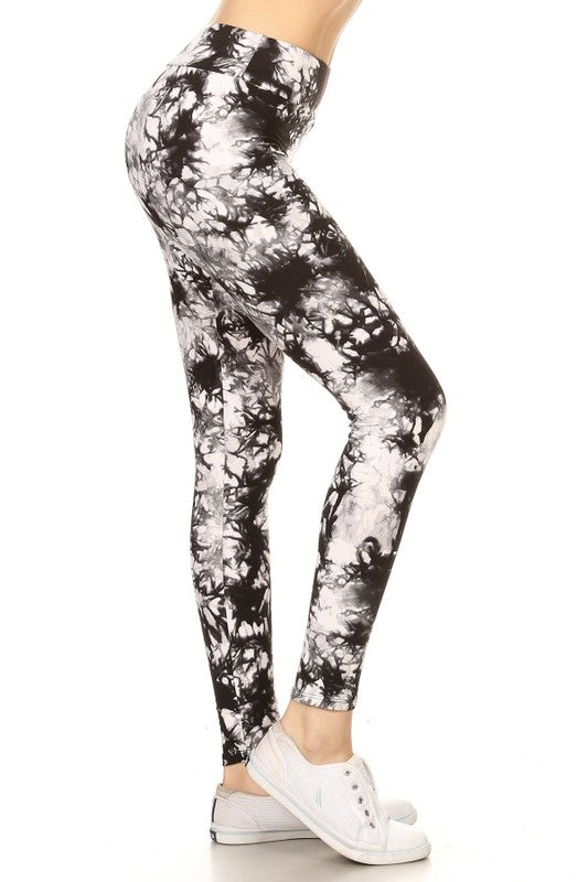 Yoga Waist 3 Inch Tie Dye Black/White Print Leggings