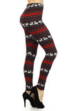 Yoga Waist (5 Inch) Black/Red Reindeer Print Leggings